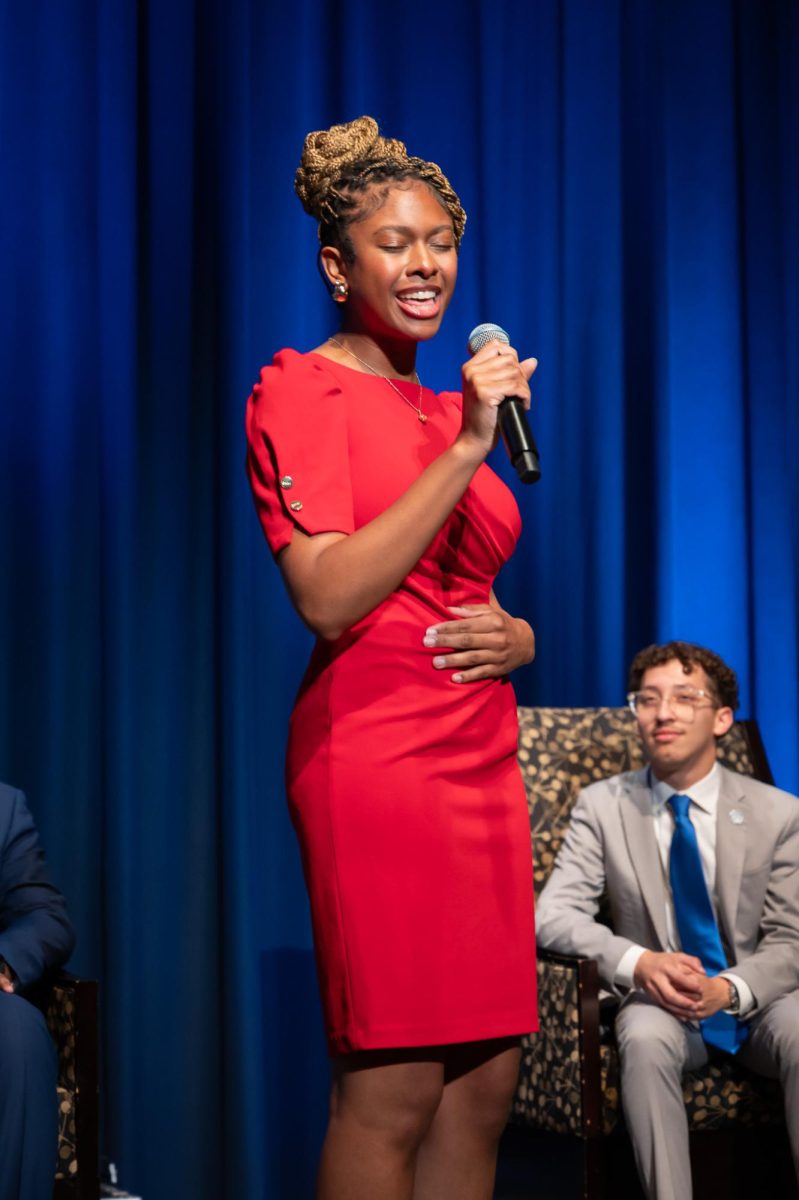 Elana Eden performs at the SGA inauguration in the James Union Building on Apr. 23, 2026.