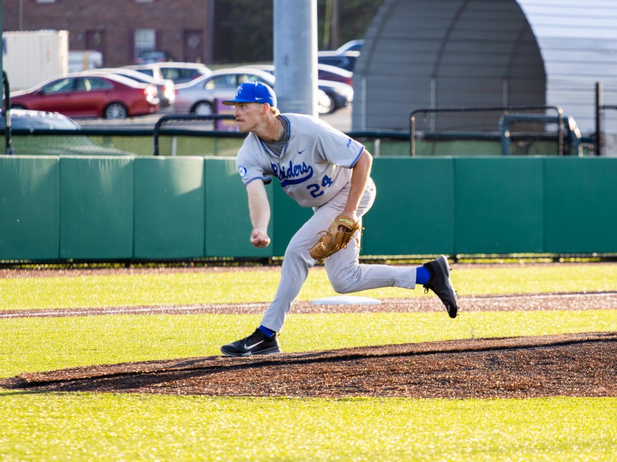MTSU pitcher Bryant Beranek follows through on a pitch during a game against Tennessee Tech University at Bush Stadium on April 21, 2026.