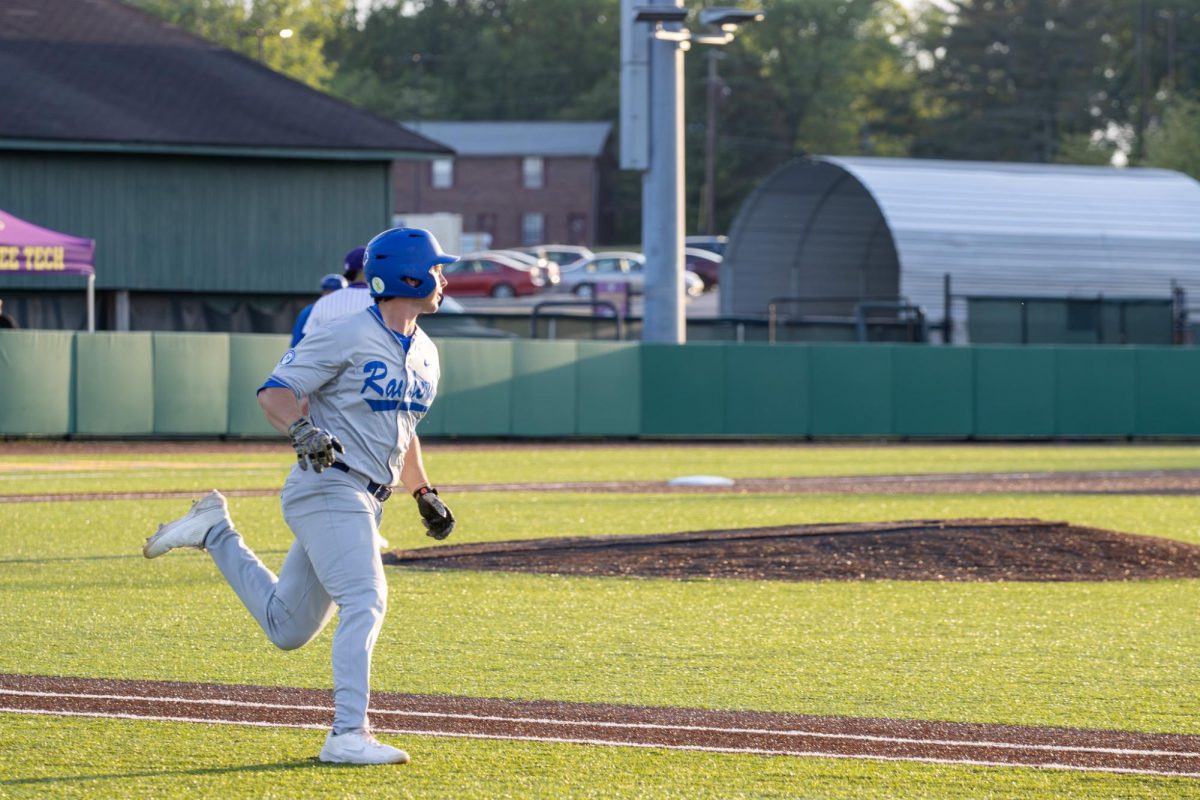 MTSU third baseman Brett Vondohlen rounds the bases during a game against Tennessee Tech University at Bush Stadium on April 21, 2026.