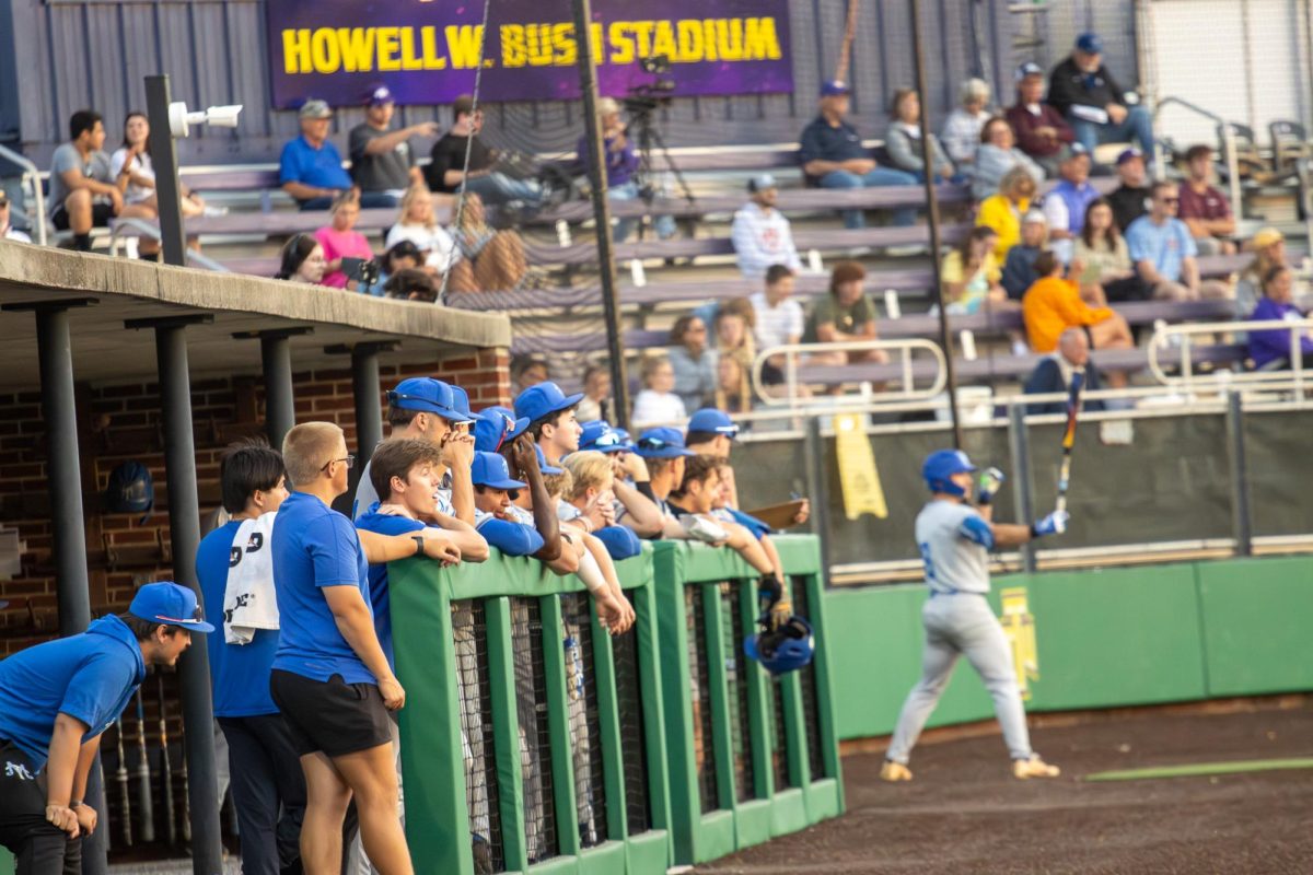 MTSU's bench during a game against Tennessee Tech University at Bush Stadium on April 21, 2026.