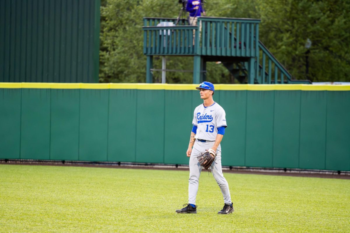 MTSU outfielder Brett Rogers watches for pitch during a game against Tennessee Tech University at Bush Stadium on April 21, 2026.