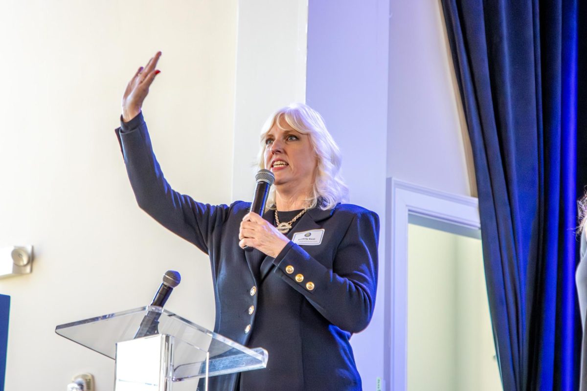 MTSU's Scott Borchetta College of Media and Entertainment Dean Beverly Keel speaks during the MTSU Sidelines 100 Years Celebration at Riverside Revival in Nashville, Tennessee, on April 9, 2026. 