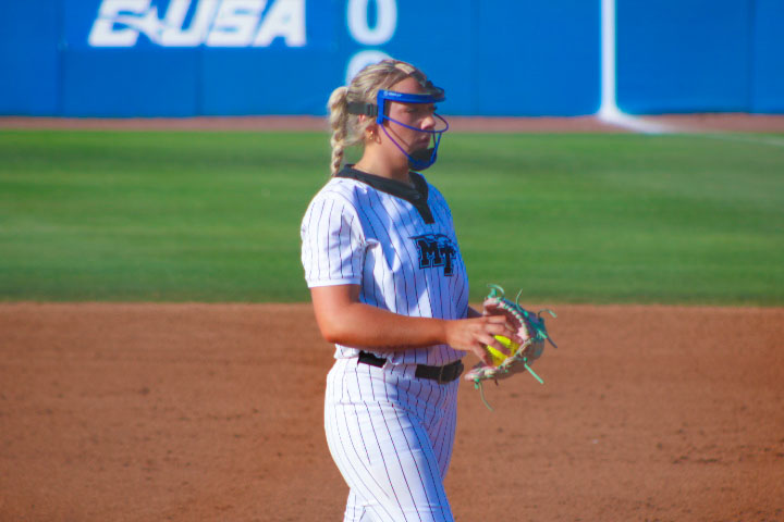 MTSU pitcher Tori Coffman on the mound facing off against the Louisiana Bulldogs at Blue Rader Softball Field on Apr. 3, 2026. 