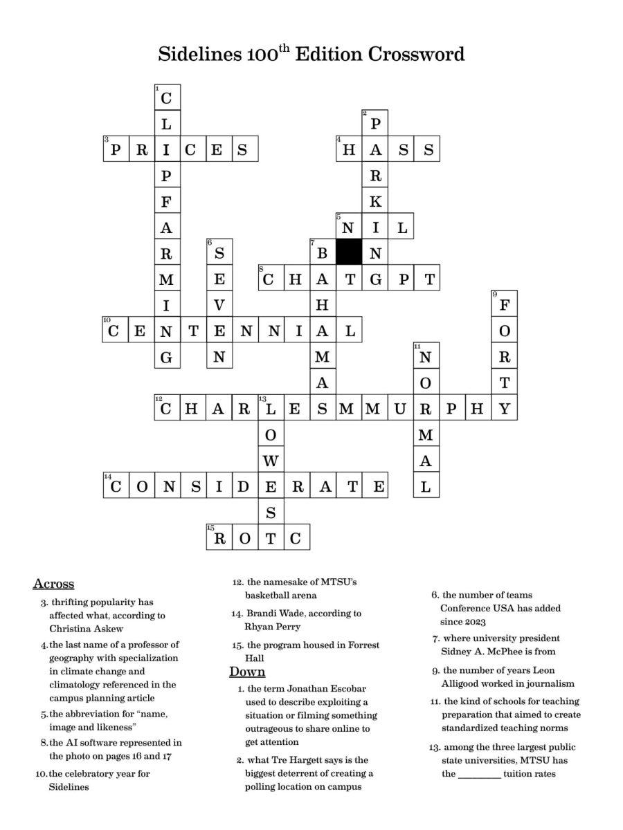 Sidelines 100th anniversary print edition crossword key