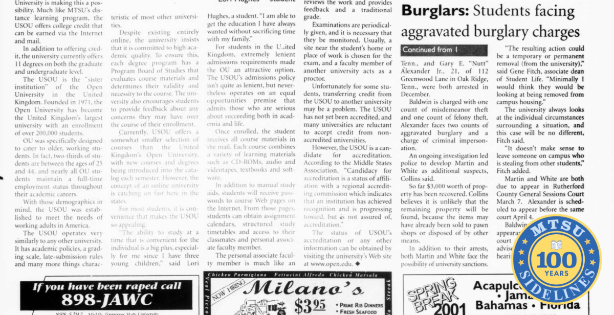 Sidelines, Jan. 29, 2001.