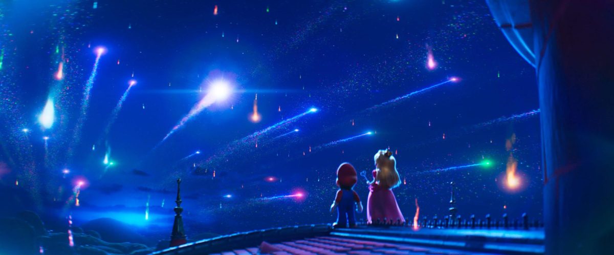 Mario and Princess Peach watch a star shower in the new “The Super Mario Galaxy Movie," releasing in theaters April 1, 2026. 
