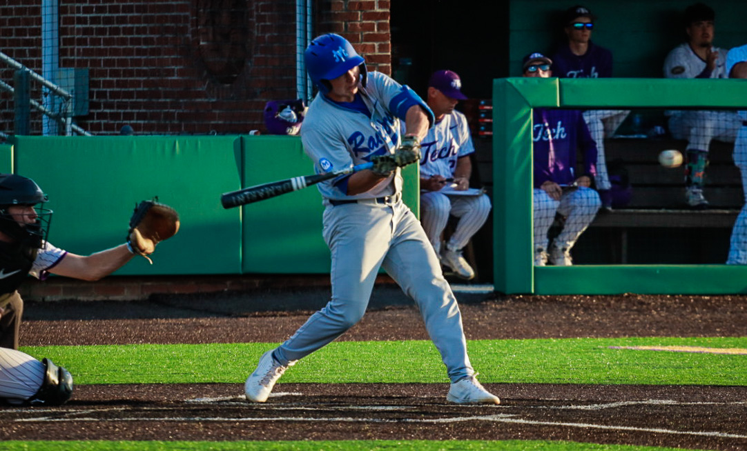 MTSU third baseman Brett Vondohlen swings at a pitch during a game against Tennessee Tech University at Bush Stadium on April 21, 2026.