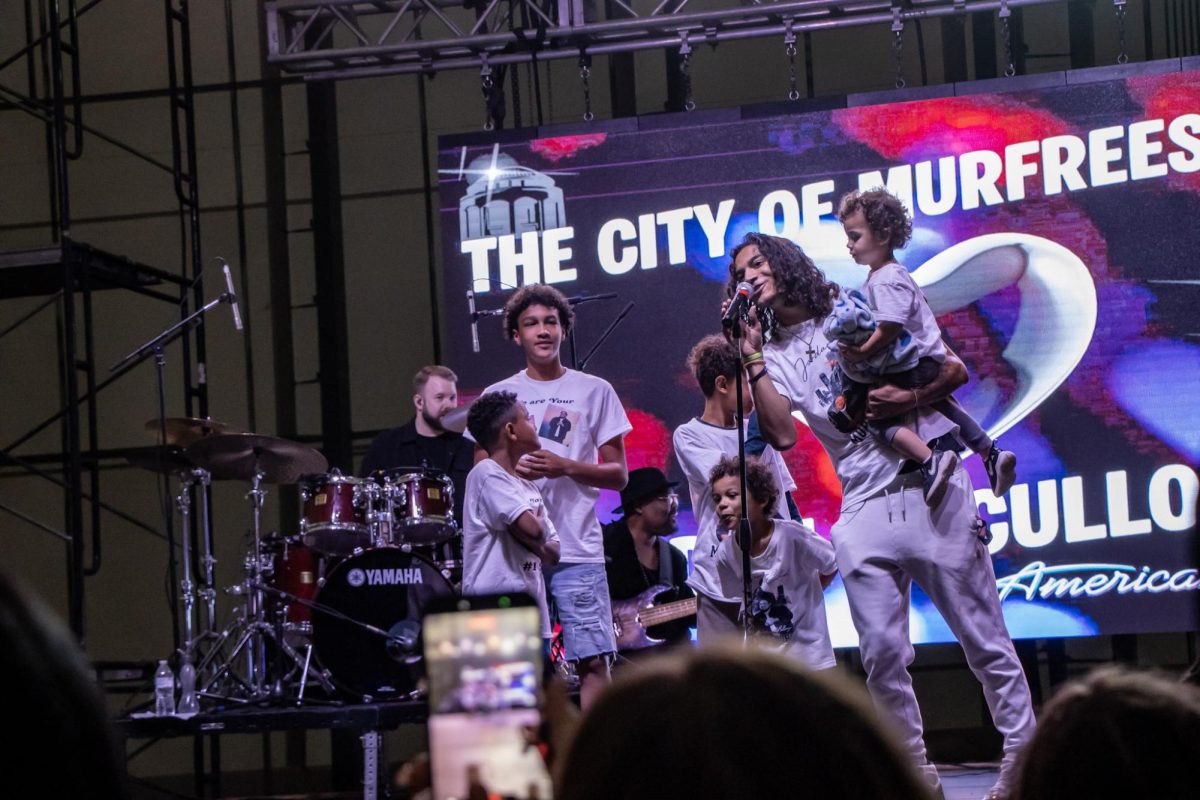 Jordan McCullough's six siblings introduce him to the stage before he performs at the Richard Siegel Soccer Complex on May 6, 2026.