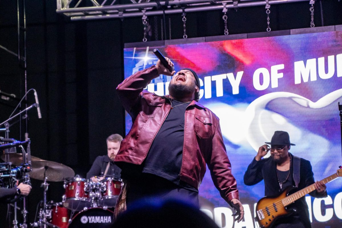 Jordan McCullough belting during his performance at the Richard Siegel Soccer Complex on May 6, 2026.