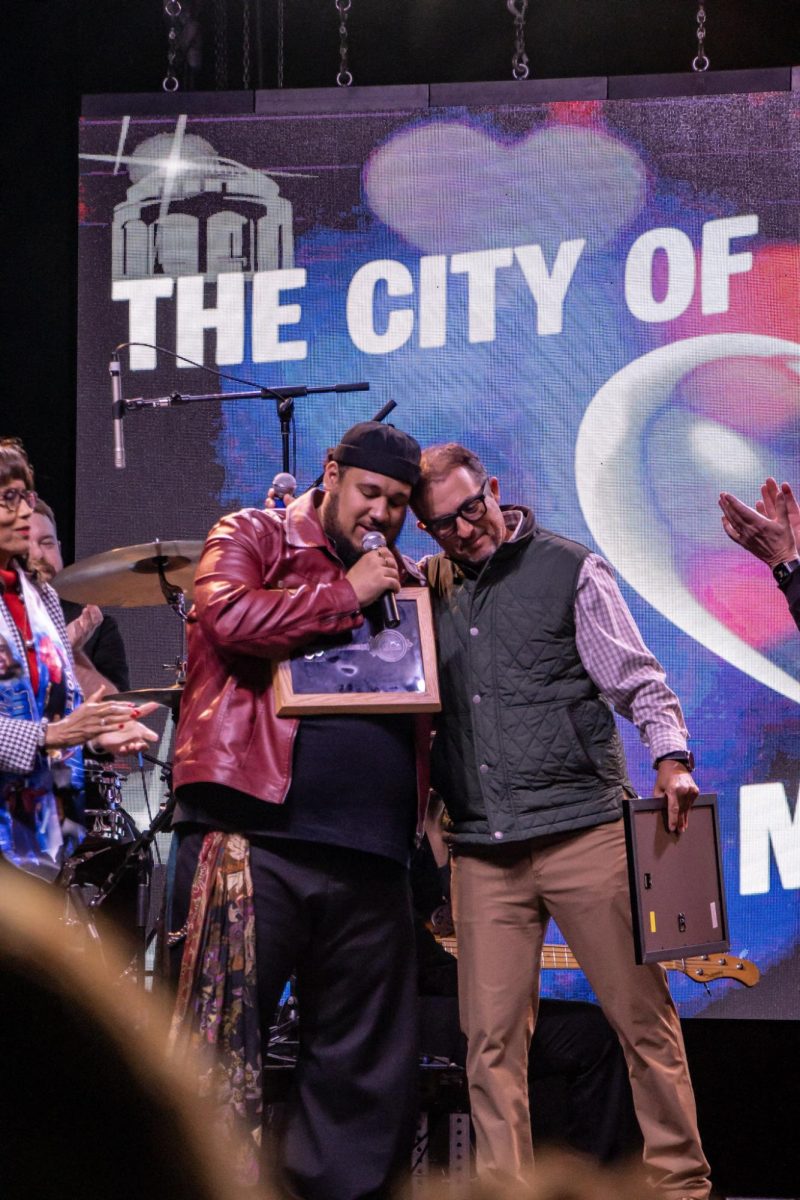 Jordan McCullough accepts the key to the city from Murfreesboro mayor, Shane McFarland, during his performance at the Richard Siegel Soccer Complex on May 6, 2026.