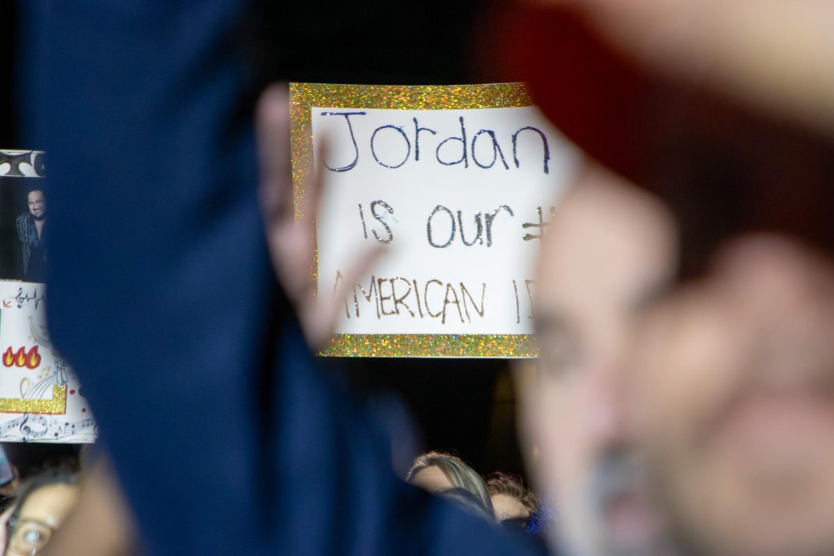 Posters for Jordan McCullough during his performance at the Richard Siegel Soccer Complex on May 6, 2026.