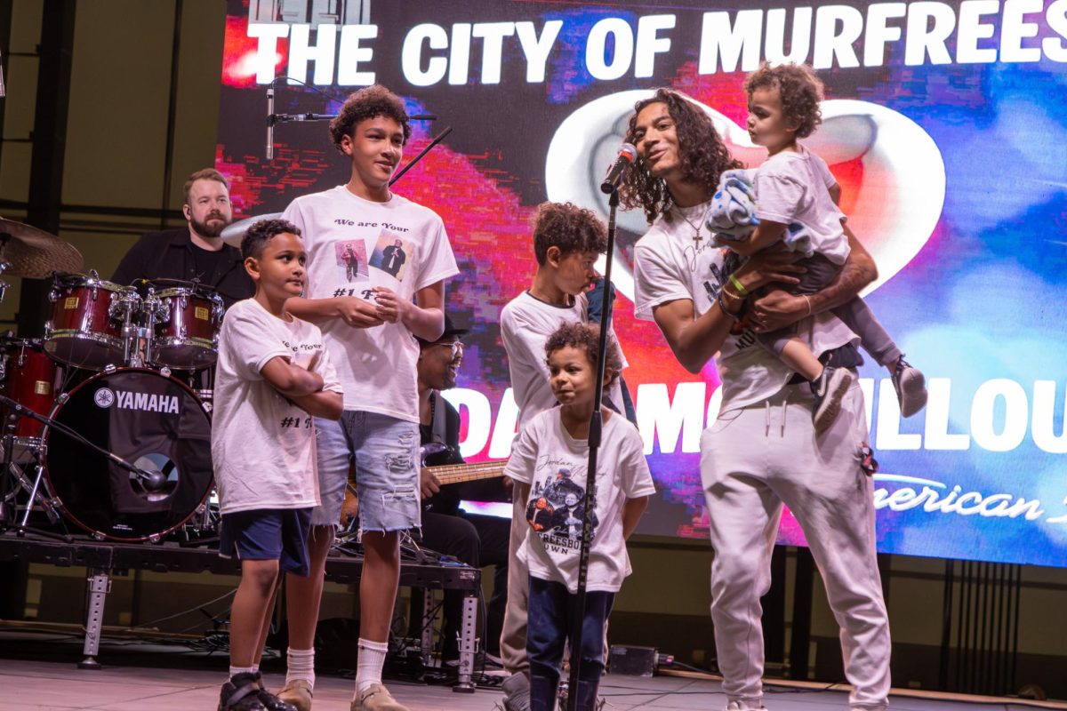 Jordan McCullough's six siblings introduce him to the stage before he performs at the Richard Siegel Soccer Complex on May 6, 2026.