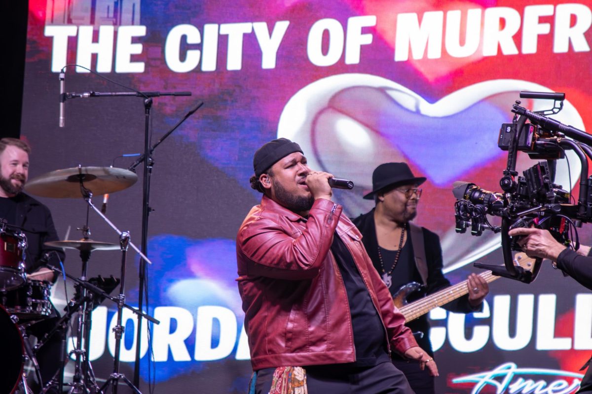Jordan McCullough belting during his performance at the Richard Siegel Soccer Complex on May 6, 2026.