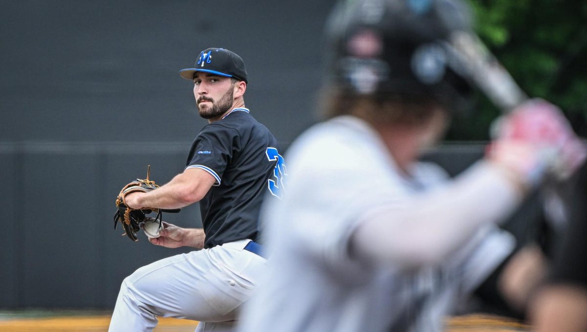 MTSU pitcher David Horn Jr. stars down a batter while winding up a pitch during a game against Western Kentucky University at Mickey Dunn Field on May 20, 2026. 