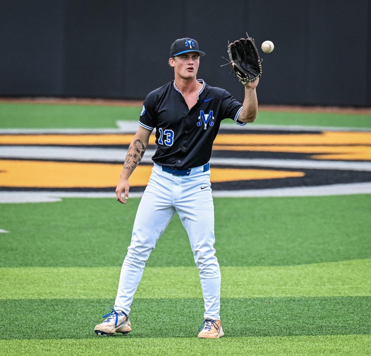 MTSU right fielder Brett Rogers catches a throw before a game against Western Kentucky University at Mickey Dunn Field on May 20, 2026. 