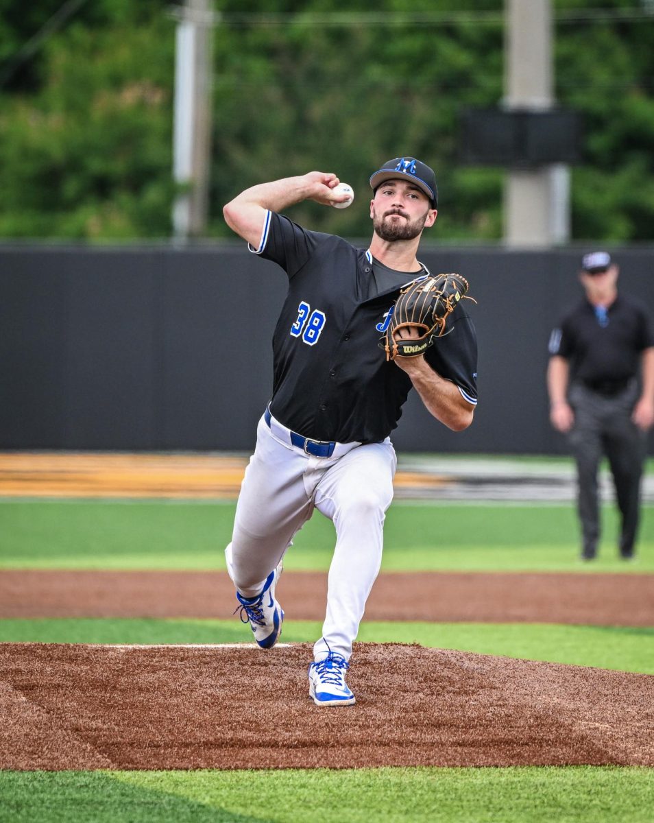 MTSU pitcher David Horn Jr. tosses a pitch during a game against Western Kentucky University at Mickey Dunn Field on May 20, 2026. 