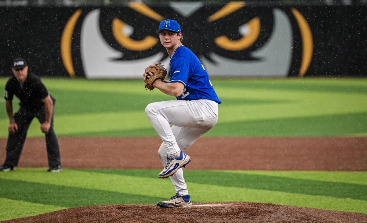 MTSU pitcher Drew Horn loads up a pitch during a game against Jacksonville State University at Mickey Dunn Stadium on May 21, 2026. 