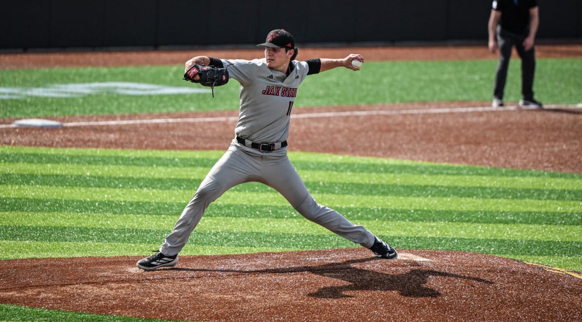 Jacksonville State pitcher Steven Cash throws a pitch during a game against Middle Tennessee at Mickey Dunn Stadium on May 21, 2026. 