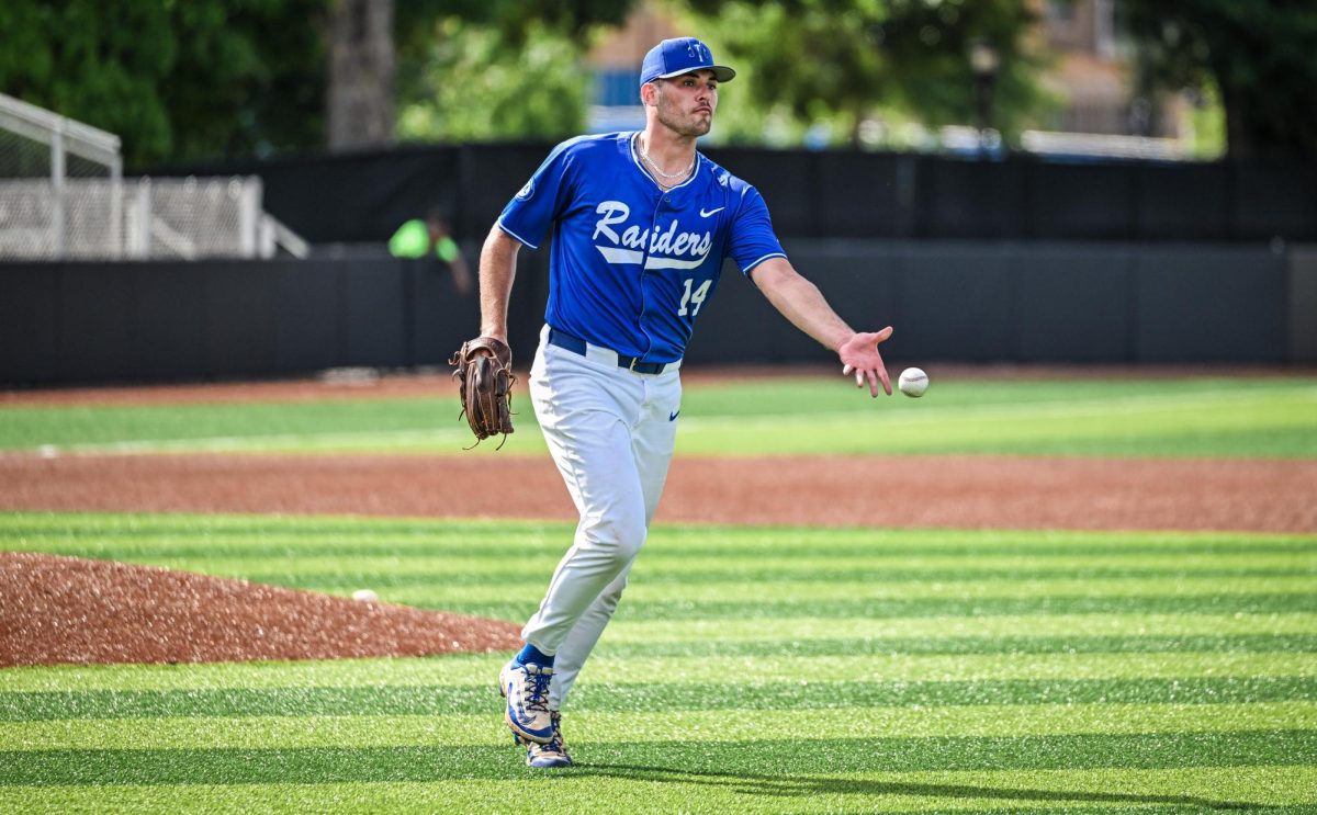 MTSU pitcher Chandler Alderman tosses to first base during a game against Jacksonville State University at Mickey Dunn Stadium on May 21, 2026. 
