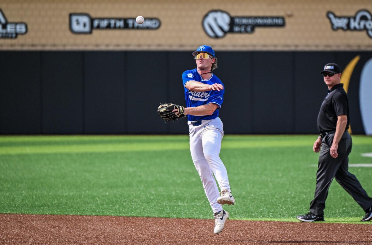 MTSU second baseman Cooper Clapp tosses a throw towards first base during a game against Jacksonville State University at Mickey Dunn Stadium on May 21, 2026. 