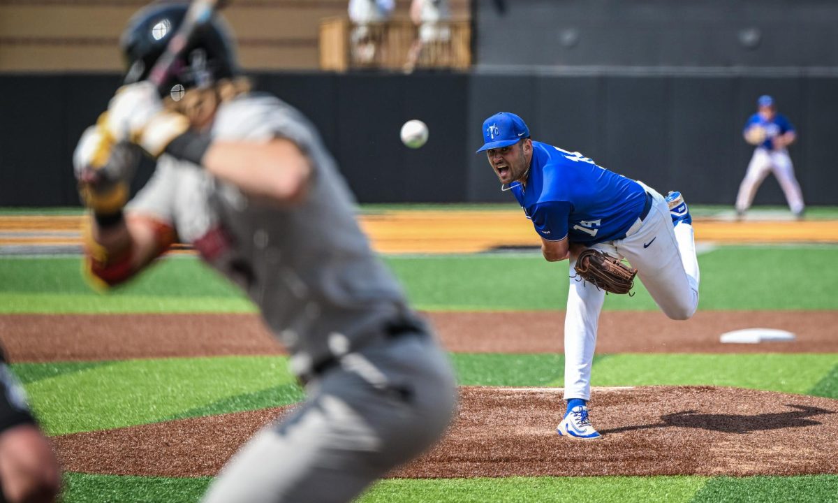 MTSU pitcher Chandler Alderman tosses a pitch during a game against Jacksonville State University at Mickey Dunn Stadium on May 21, 2026. 