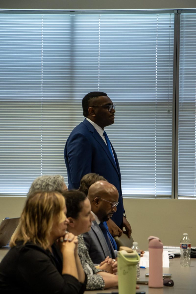  RJ Ware standing as the Board of Trustees votes on his confirmation as the student trustee during the quarterly board meeting at MTSU, on June 16, 2026.